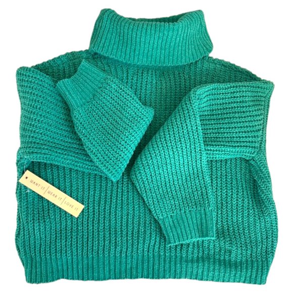 NWT Almost Famous Turquoise Knit Long Sleeve Cowl Neck Soft Sweater Sz L #04 - Picture 2 of 7